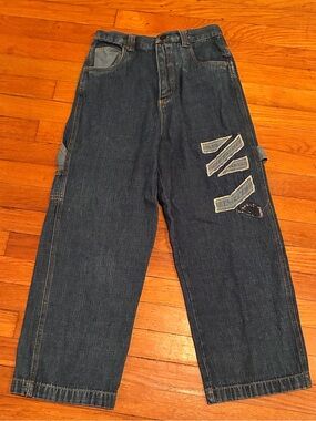 Dark Blue Women Carpenter Jeans with Patch Detail